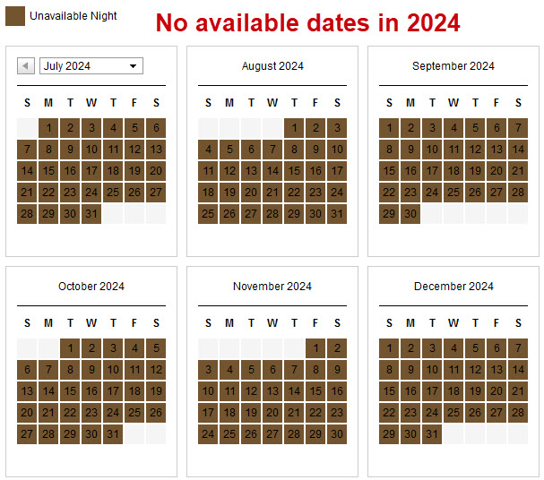 overnight availability calendar fully booked for 2024